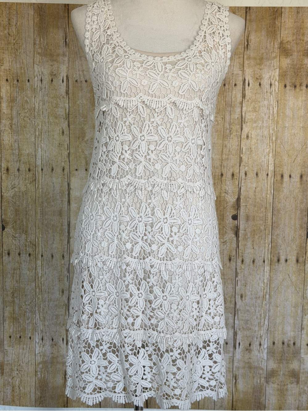 Solitaire crocheted dress midi size small Boho chic detachable slip